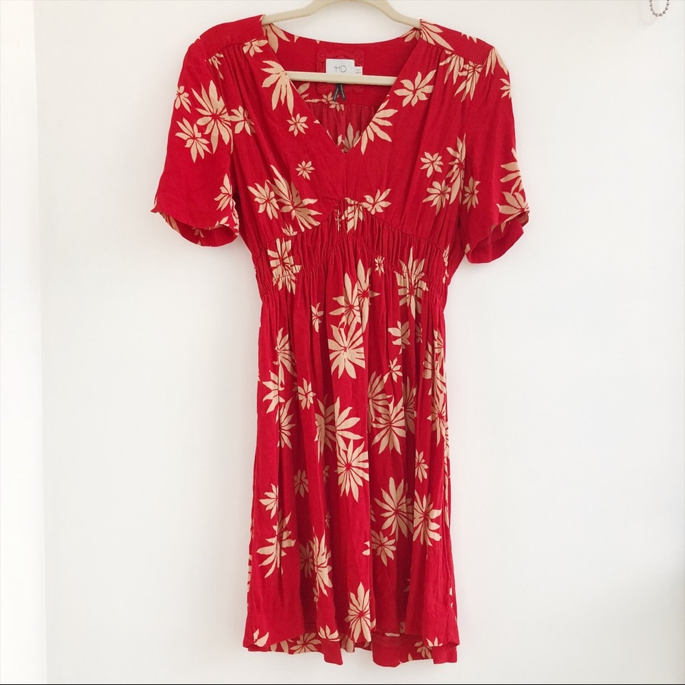 Anthropologie red foliage print dress